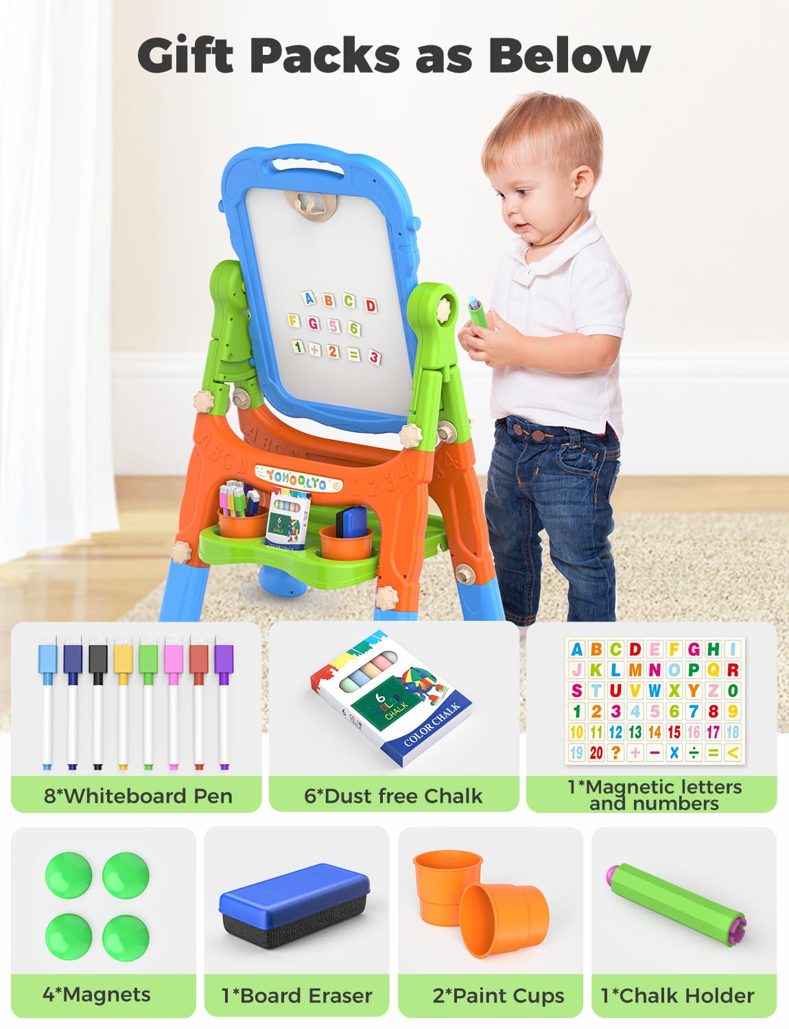 YOHOOLYO foldable easel stores flat to save space when not in use.