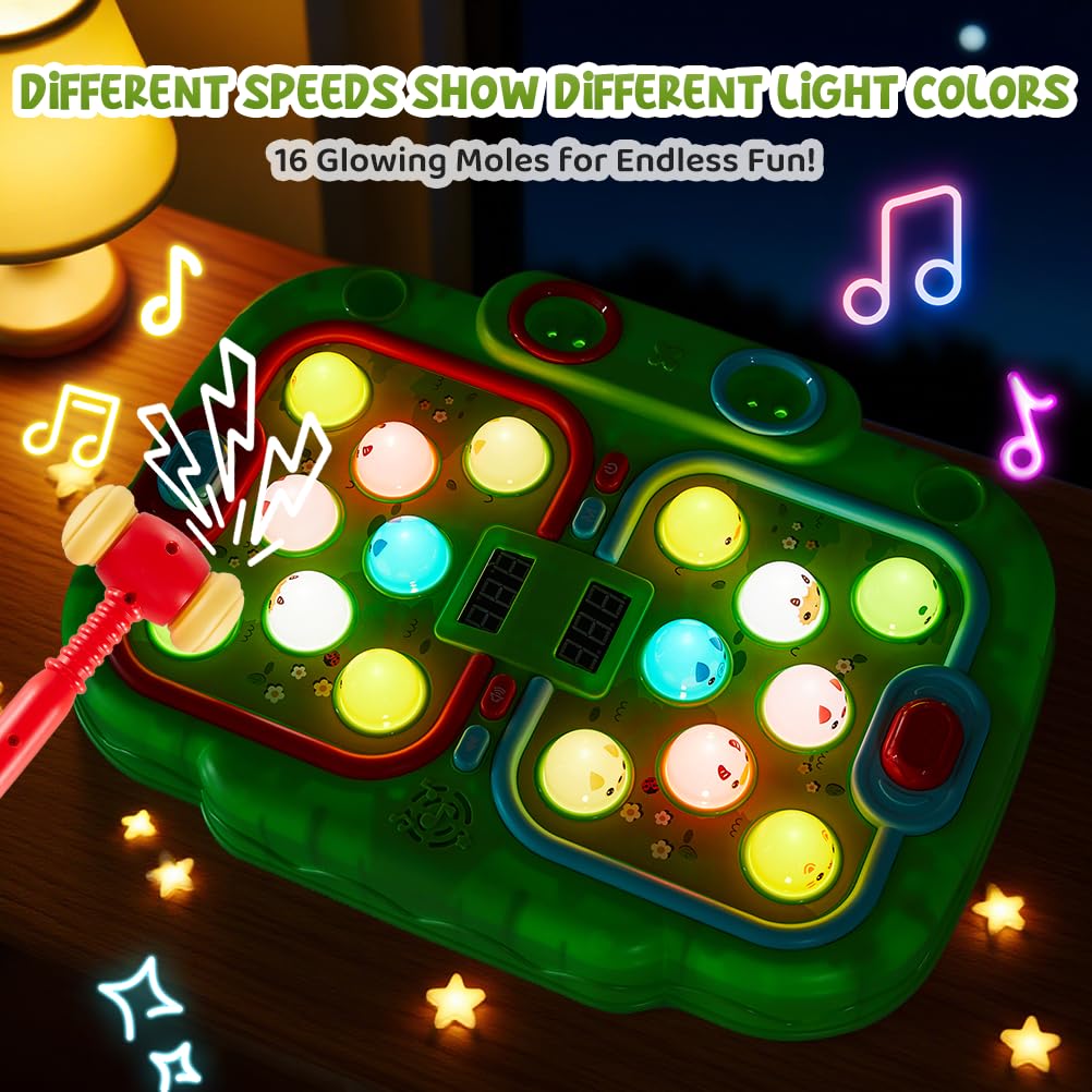 YOHOOLYO Whack A Mole sound and light effects captivate kids and sustain attention.