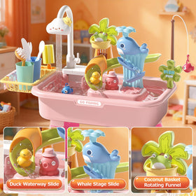 YOKISS sand and water table fishing-pond setup encourages cooperative play and problem solving.
