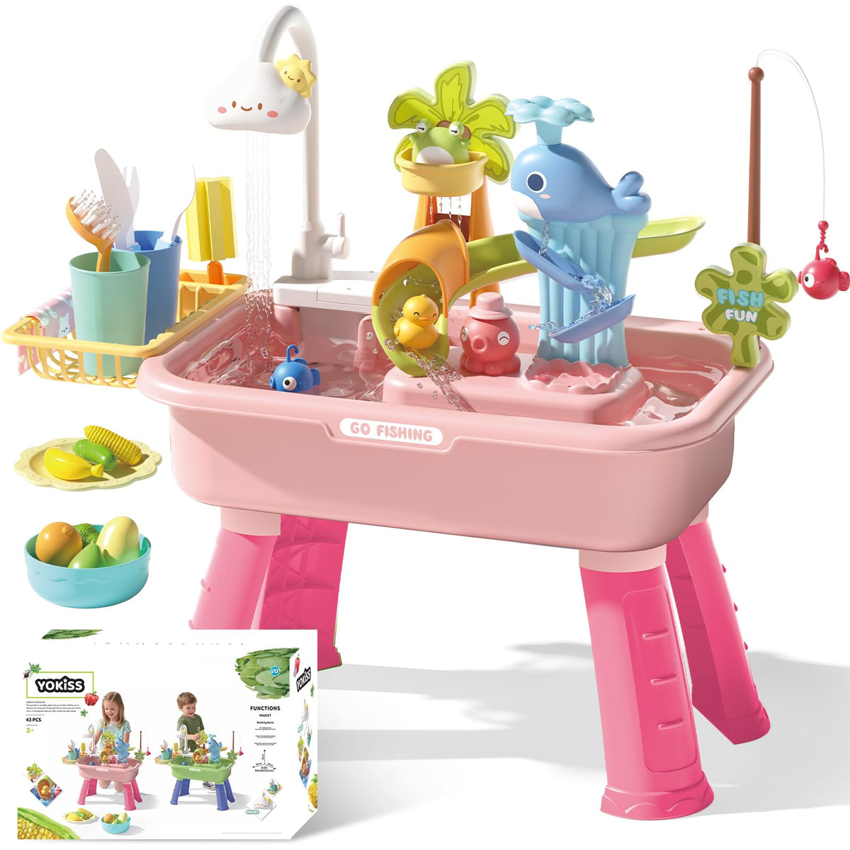 YOKISS sand and water table kitchen-sink accessories promote imaginative play and fine motor skills.