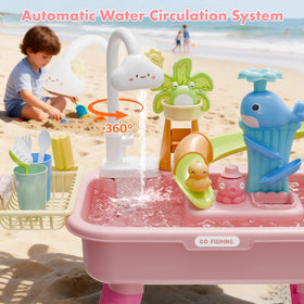 YOKISS sand and water table rotating-faucet allows kids to direct water flow for hands-on learning.