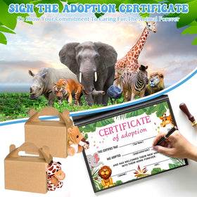 Yoloodayy adoption certificates paired with plush animals for keepsakes.