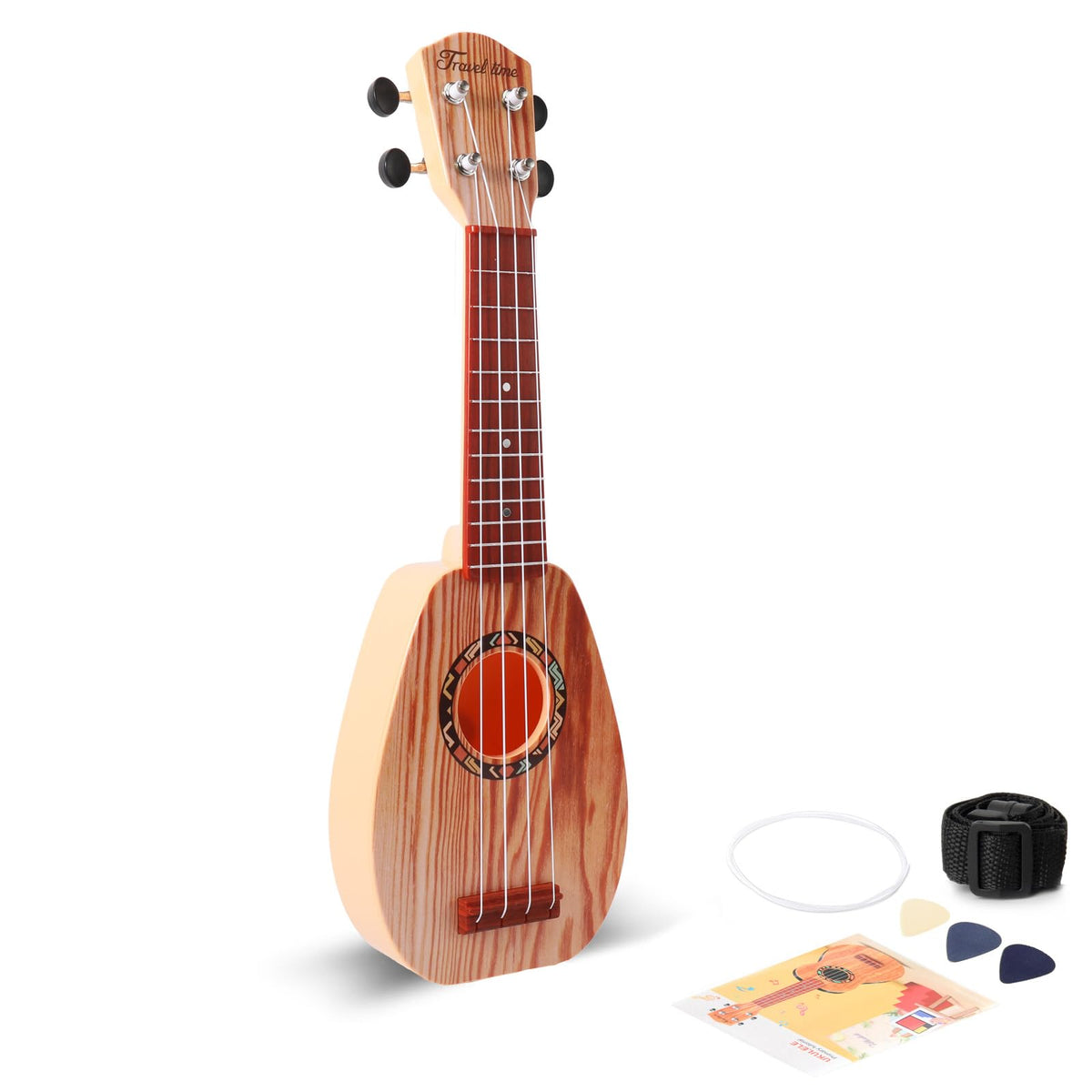 YOLOPARK 17-inch kids toy guitar front view showing compact size for easy play.