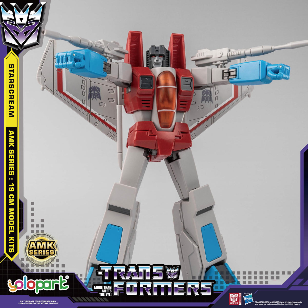 YOLOPARK Starscream figure back view shows intricate paint and silhouette.