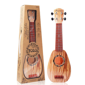 YOLOPLUS+ 17-Inch Kids Ukulele front view shows safe ABS build and kid-friendly size.