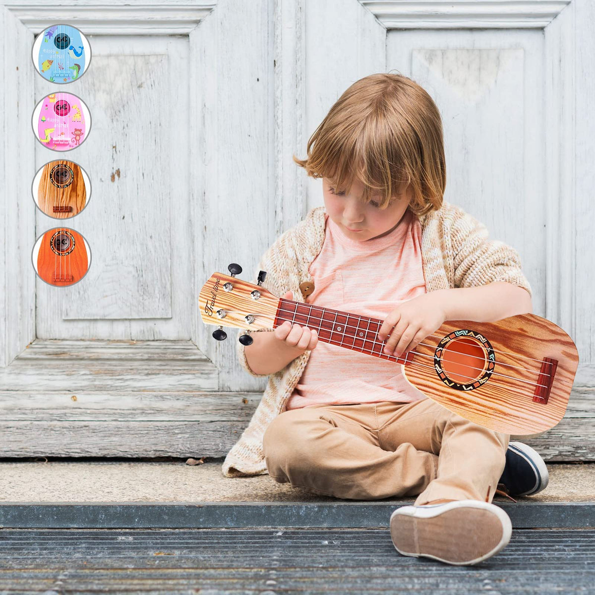 YOLOPLUS+ ukulele strap in use for portable, hands-on musical play.