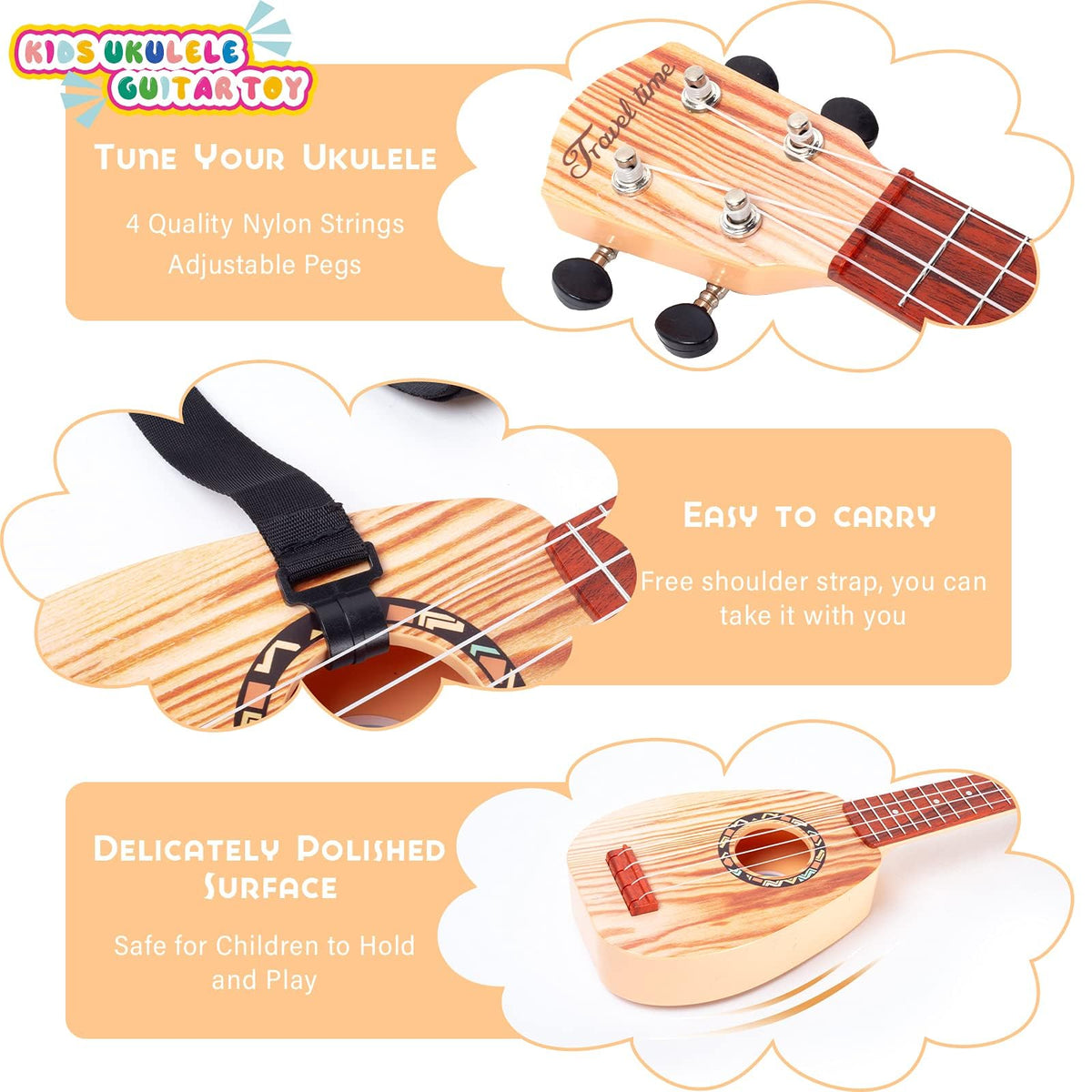 YOLOPLUS+ ukulele tutorial card highlights easy-start guidance for beginners.