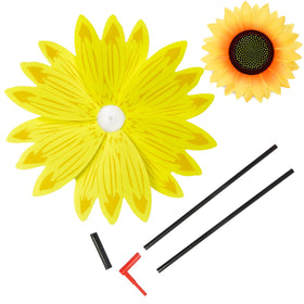 Big sunflower pinwheel 74cm height creates tall focal point in yard.