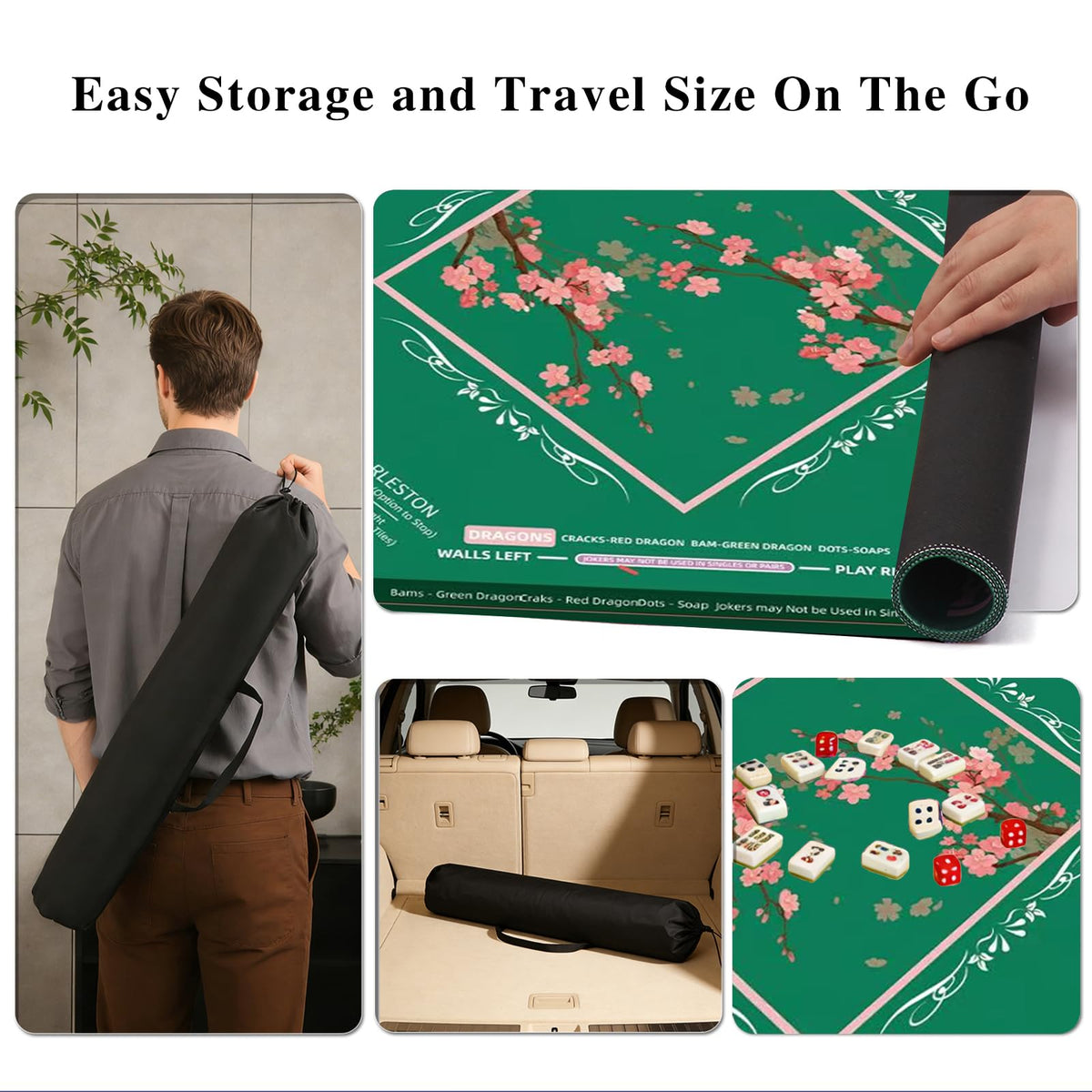 YOMEYOT mahjong mat includes carry bag for storage.