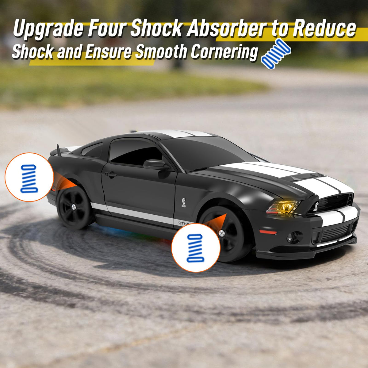 YONCHER RC drift car 4WD chassis delivers smoother drifts for beginners and enthusiasts.