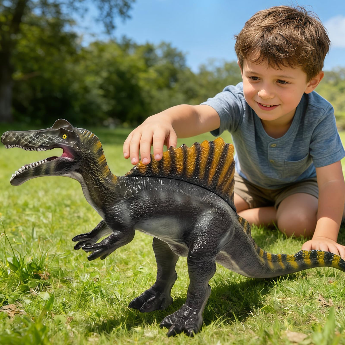 Inflation setup showing upright Spinosaurus by YONGJULE for sturdy display.