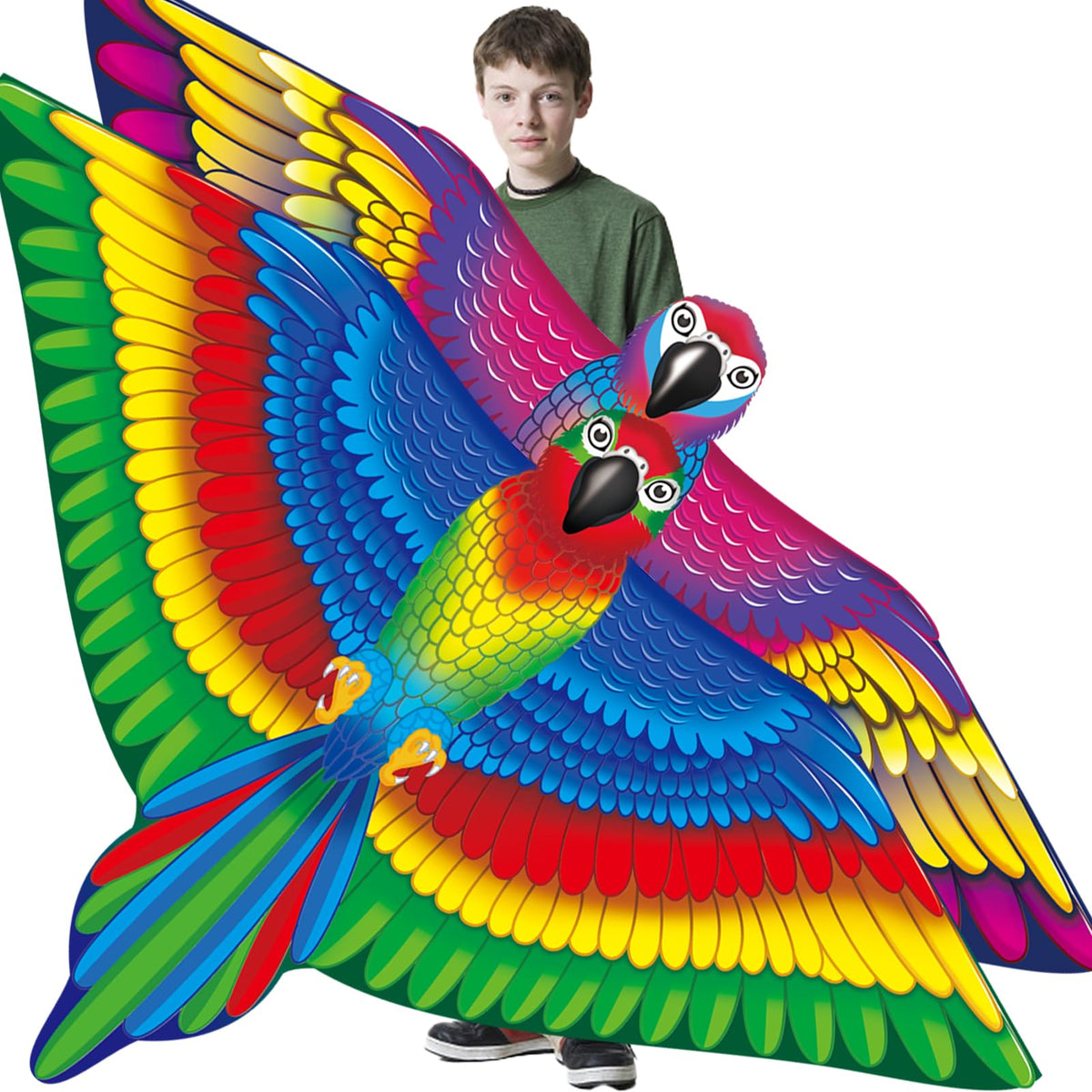 YongnKids parrot kite 2-pack flying over a sunny beach for family fun