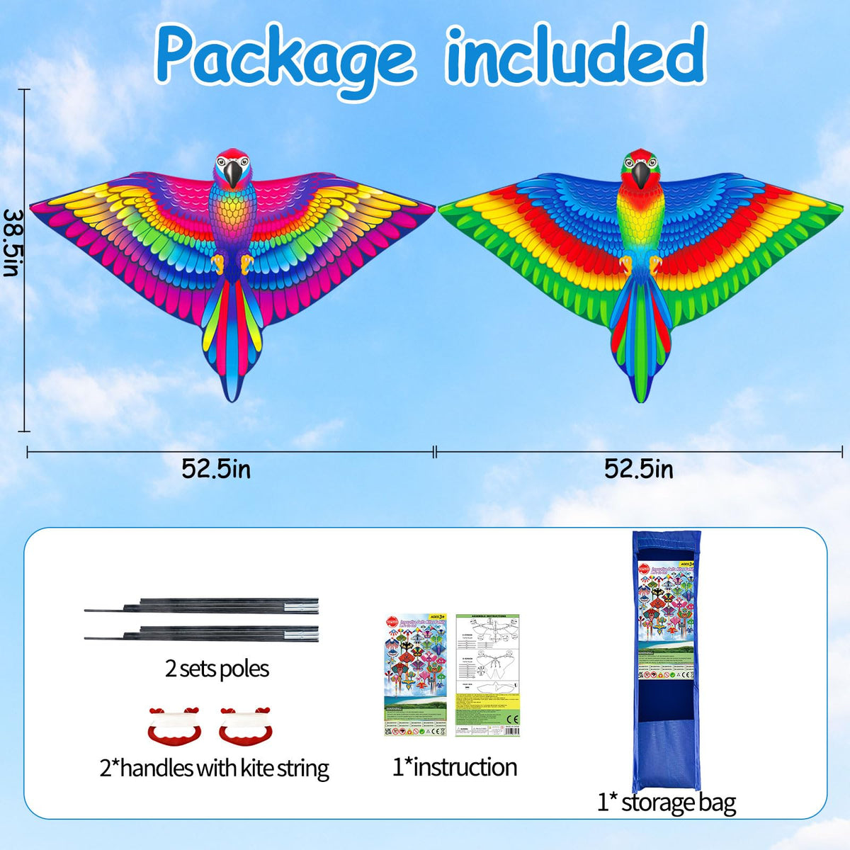 YongnKids bright parrot kite colors catching wind in the park