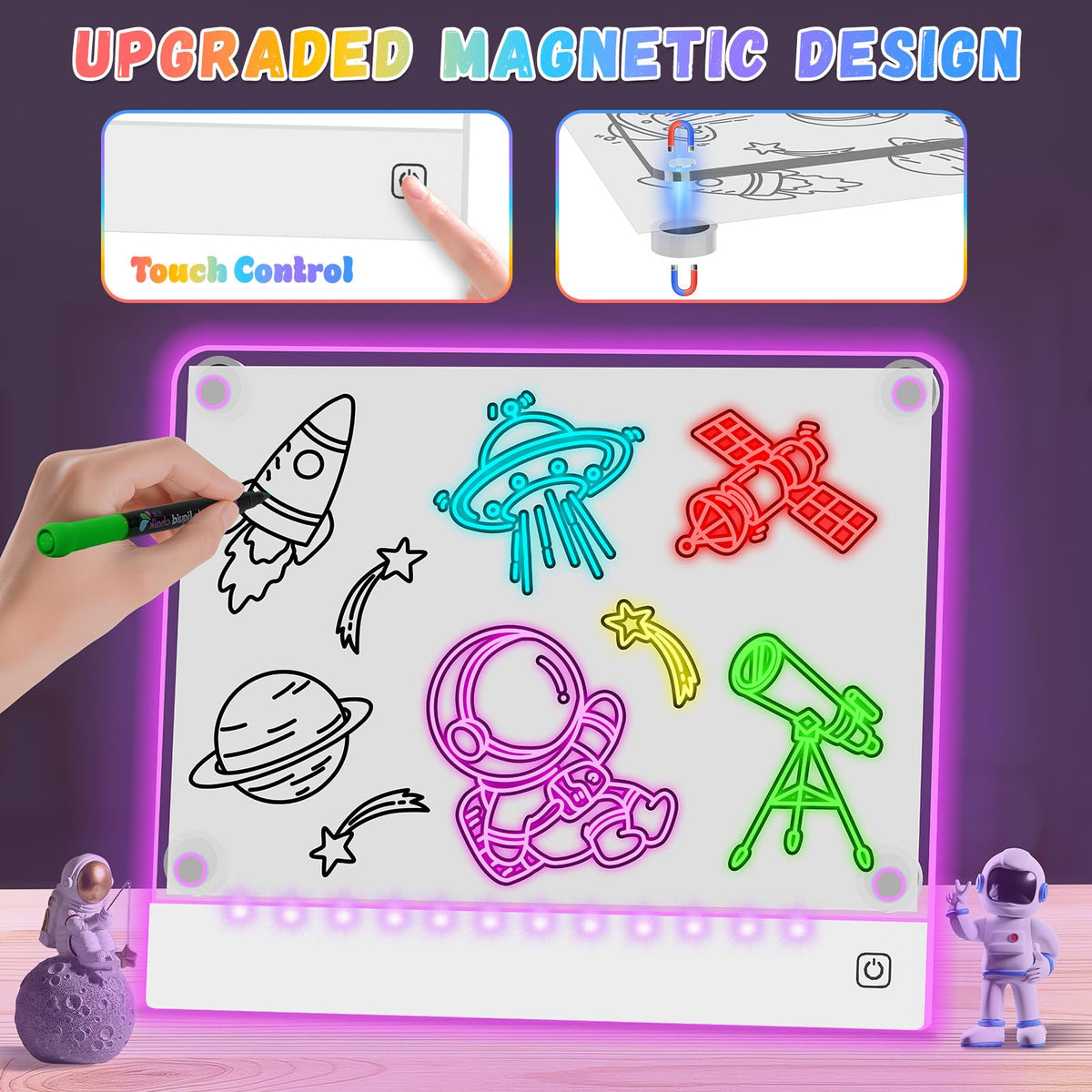 YONHAN Lumi Board showing rechargeable battery enabling cord-free drawing anywhere.