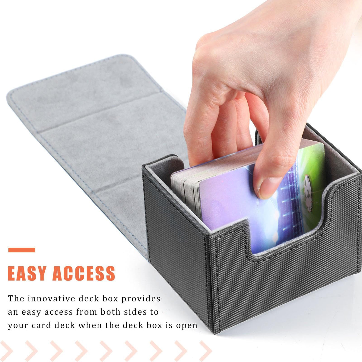Yookeer horizontal deck box demonstrates easy horizontal layout for quick card access