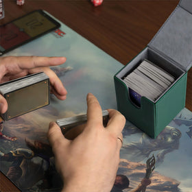 Yookeer leather deck box holds up to 100 double-sleeve cards