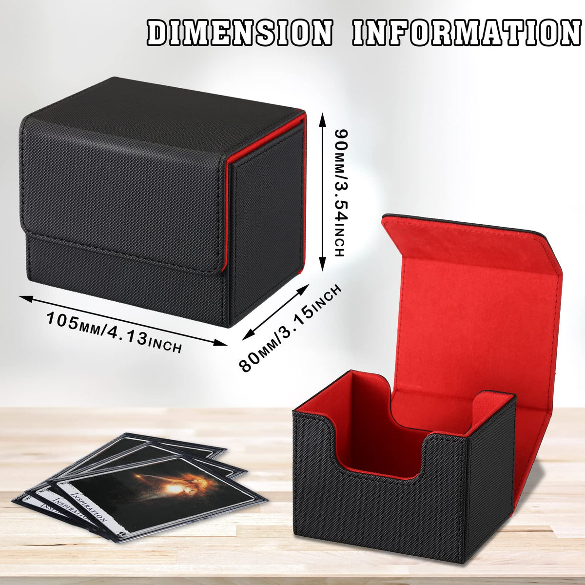 Yookeer leather deck box compact dimensions hold up to 100 double-sleeved cards.