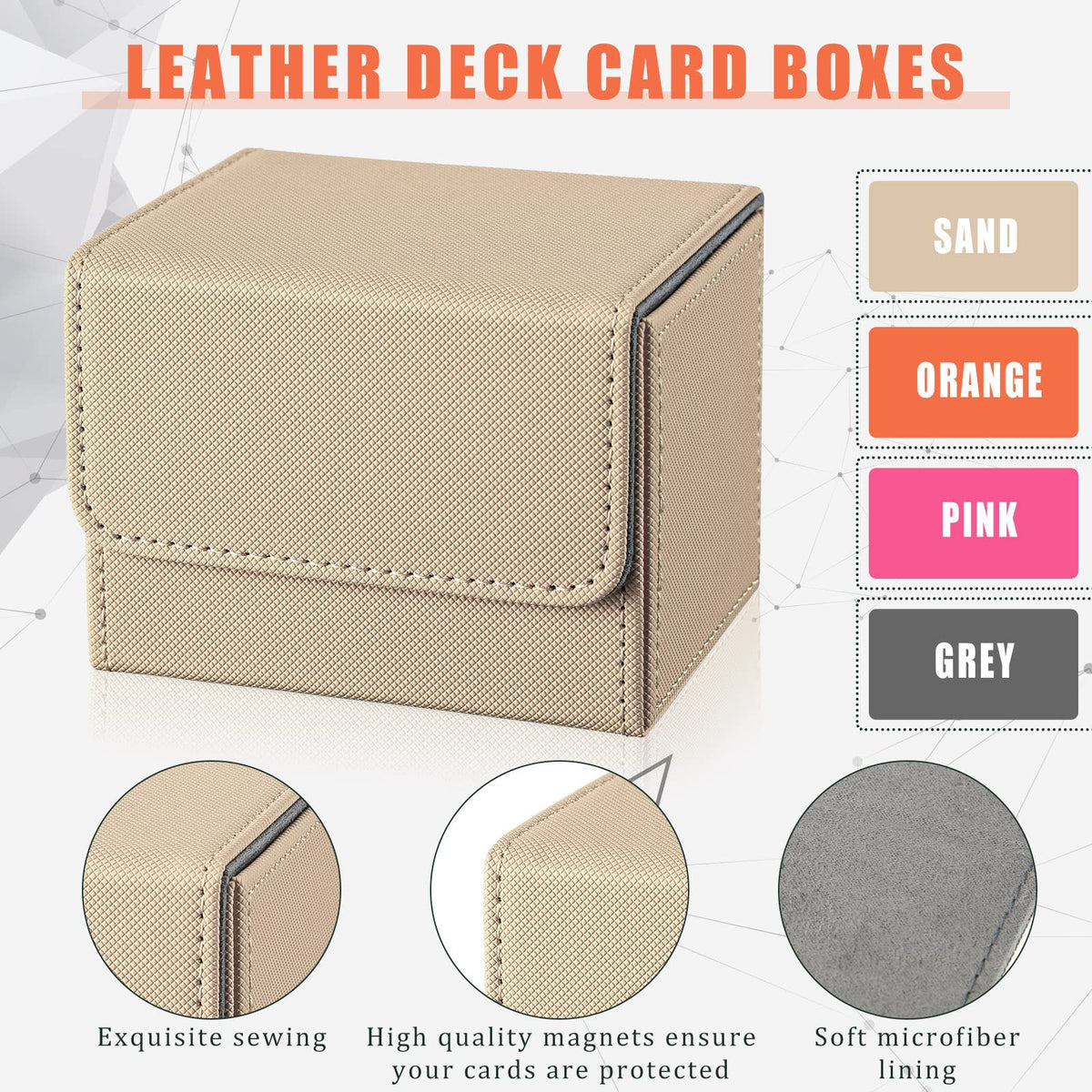 Yookeer leather deck box sand highlights convenient size for up to 100 double sleeve cards