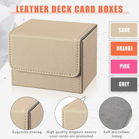 Yookeer leather deck box sand highlights convenient size for up to 100 double sleeve cards