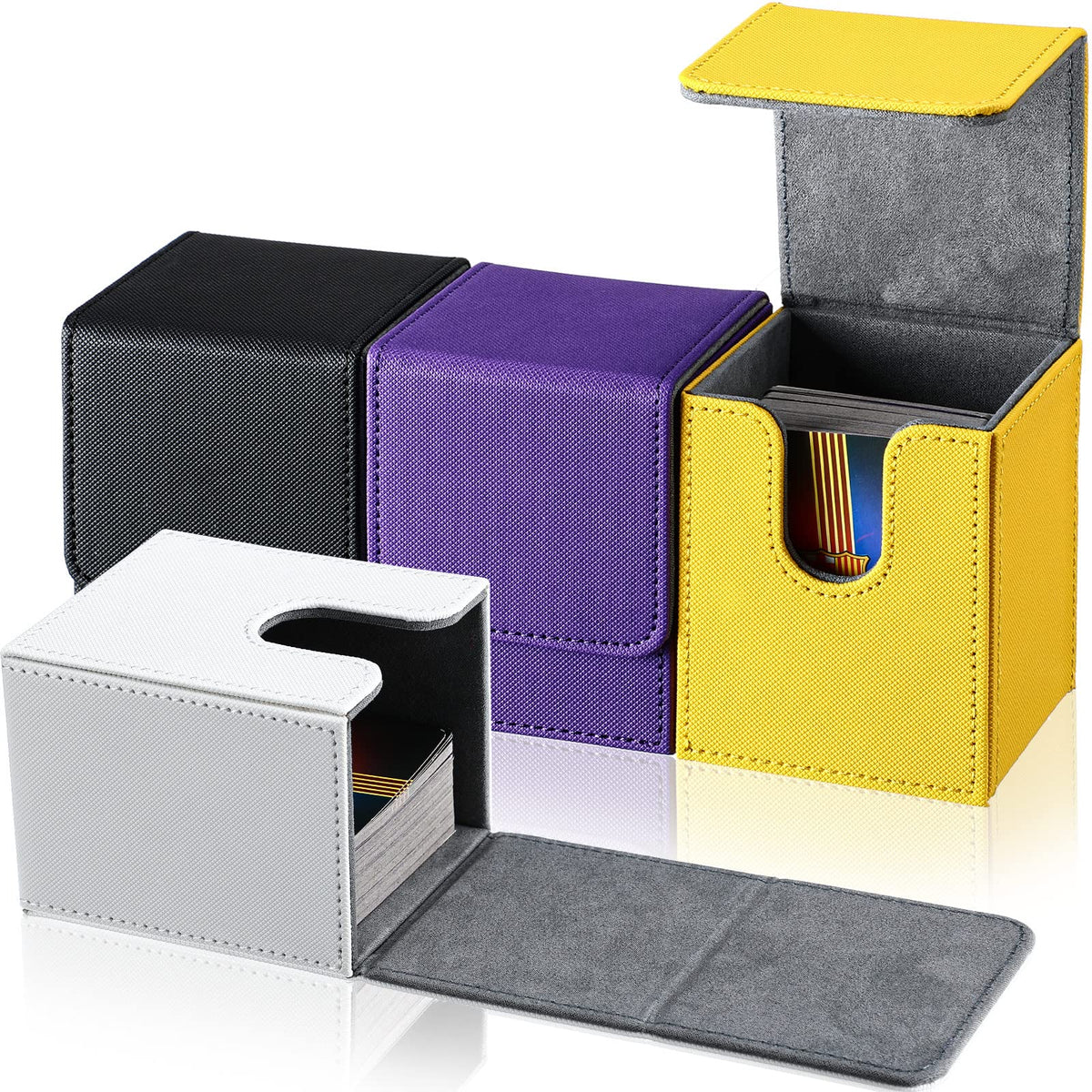 Yookeer white leather deck box with magnet closure protects cards during transport.