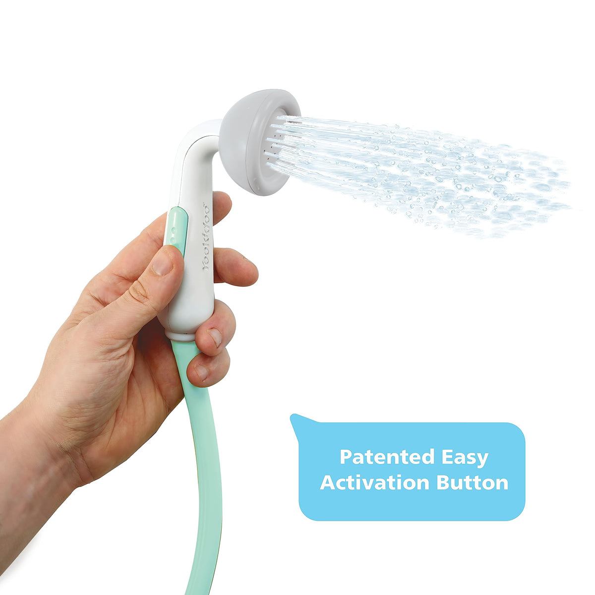 Yookidoo easy-access battery compartment keeps shower ready.