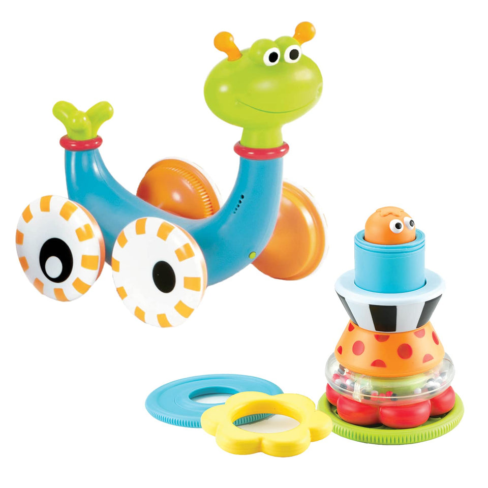 Yookidoo Crawl 'N' Go snail on floor encourages baby movement.