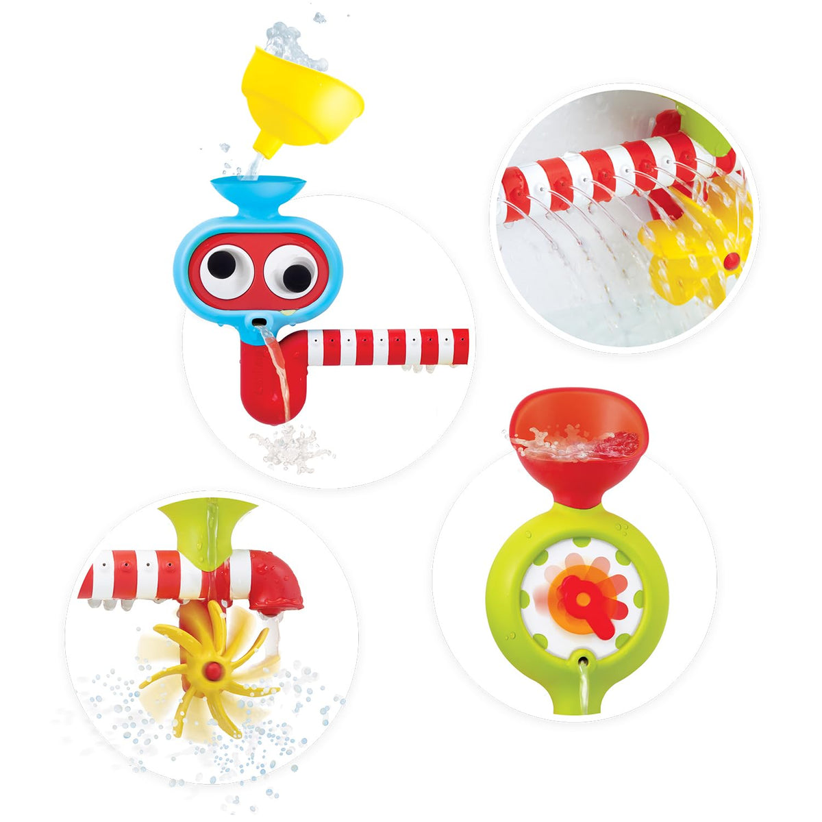 Yookidoo diver shower head water stream promotes safe, steady bath water flow for kids.
