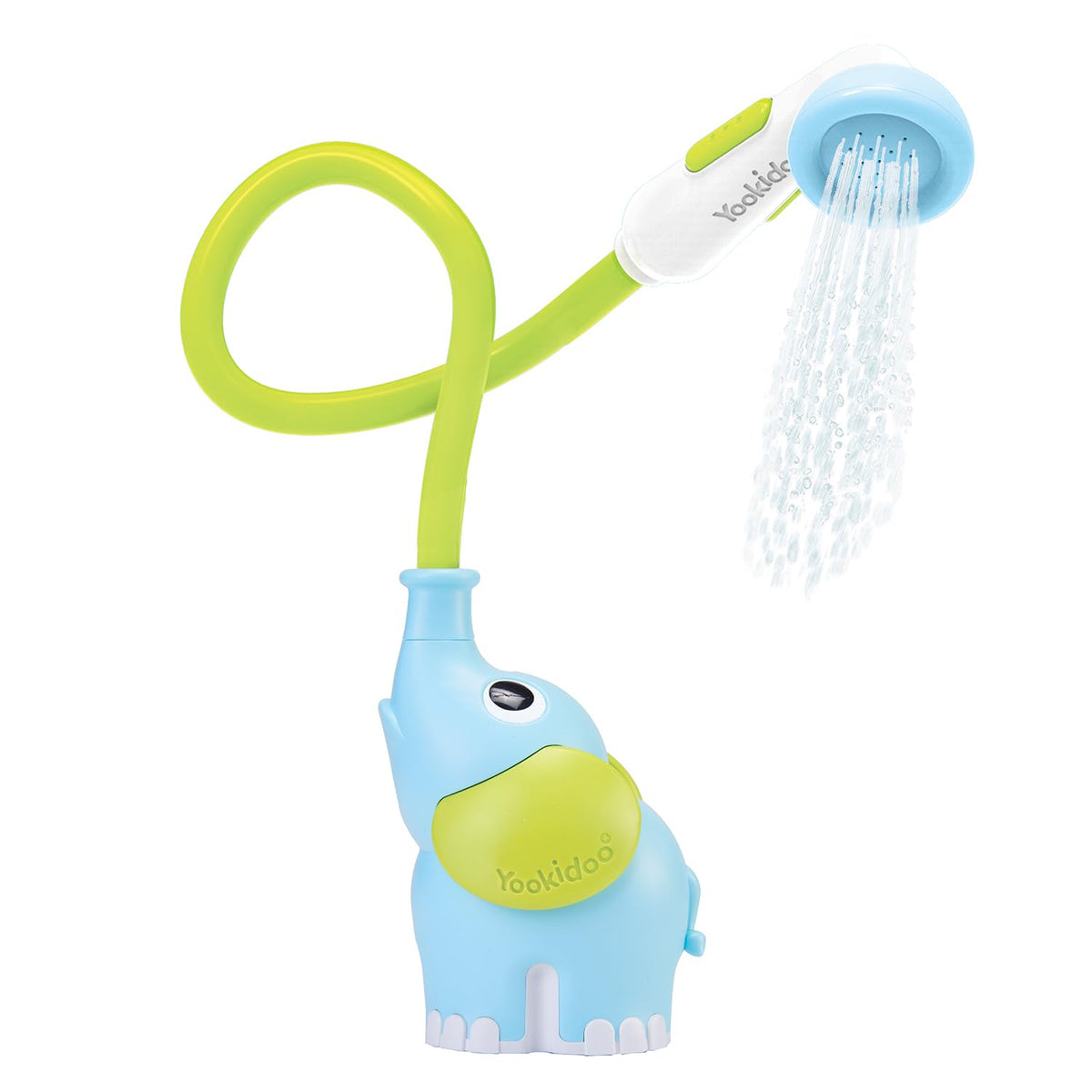 Yookidoo Elephant bath shower head trunk pour for gentle rinsing in tub.