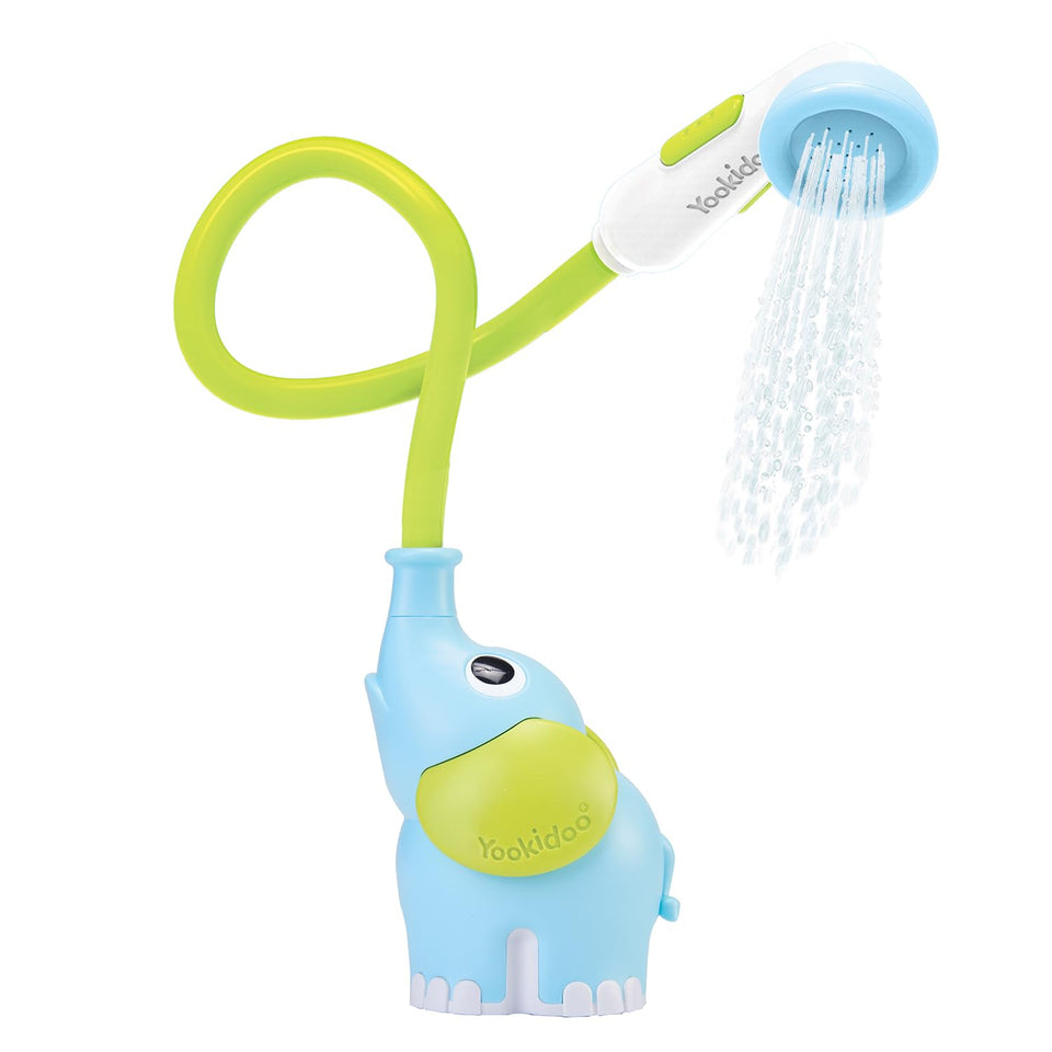 Yookidoo Elephant bath shower head trunk pour for gentle rinsing in tub.