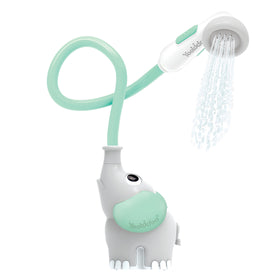 Yookidoo elephant bath shower head with trunk spout for gentle newborn rinsing.