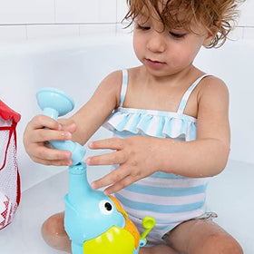 Yookidoo Elephant Sprayer ball spins atop trumpet during playtime