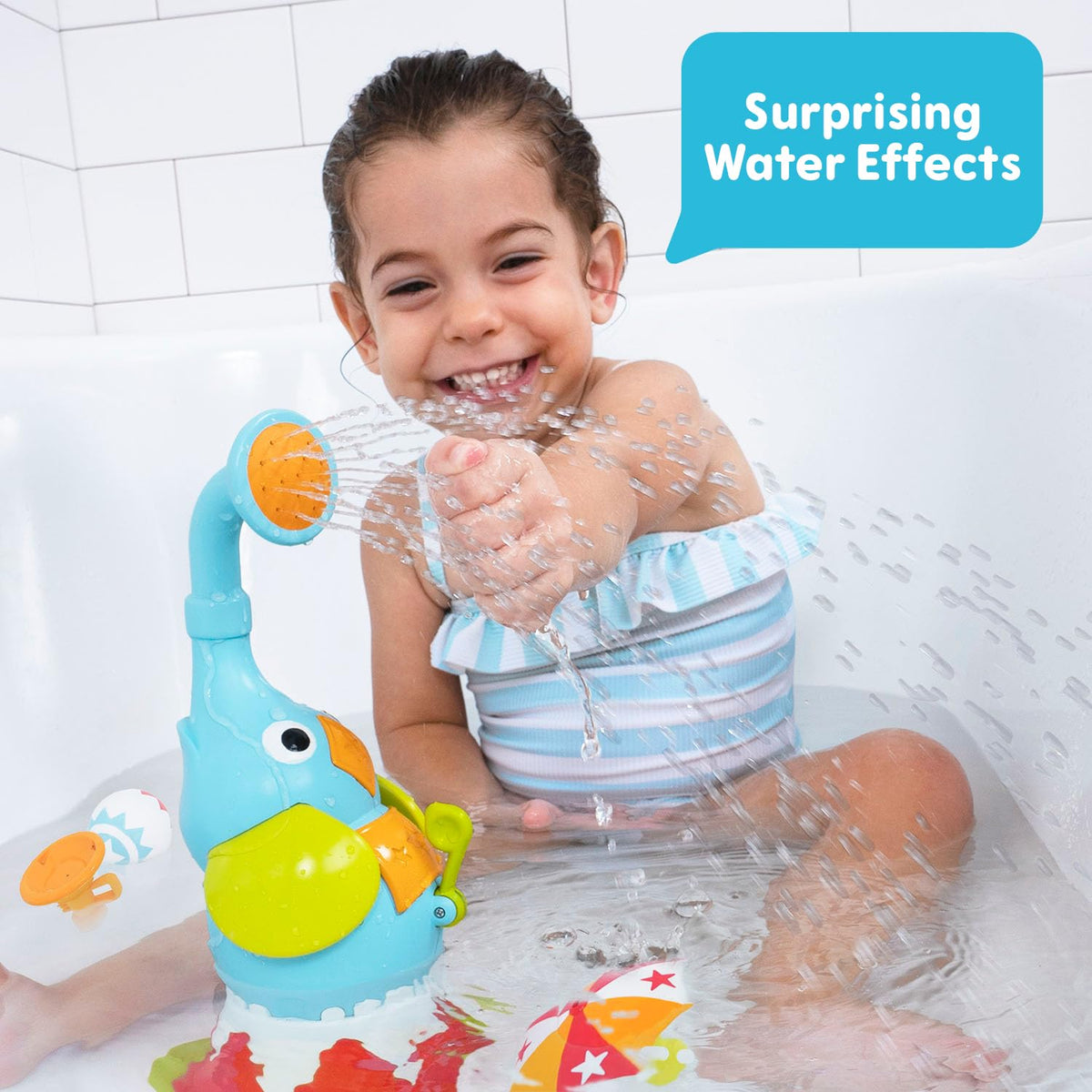 Yookidoo Elephant Sprayer trunk shower pattern for interactive water play