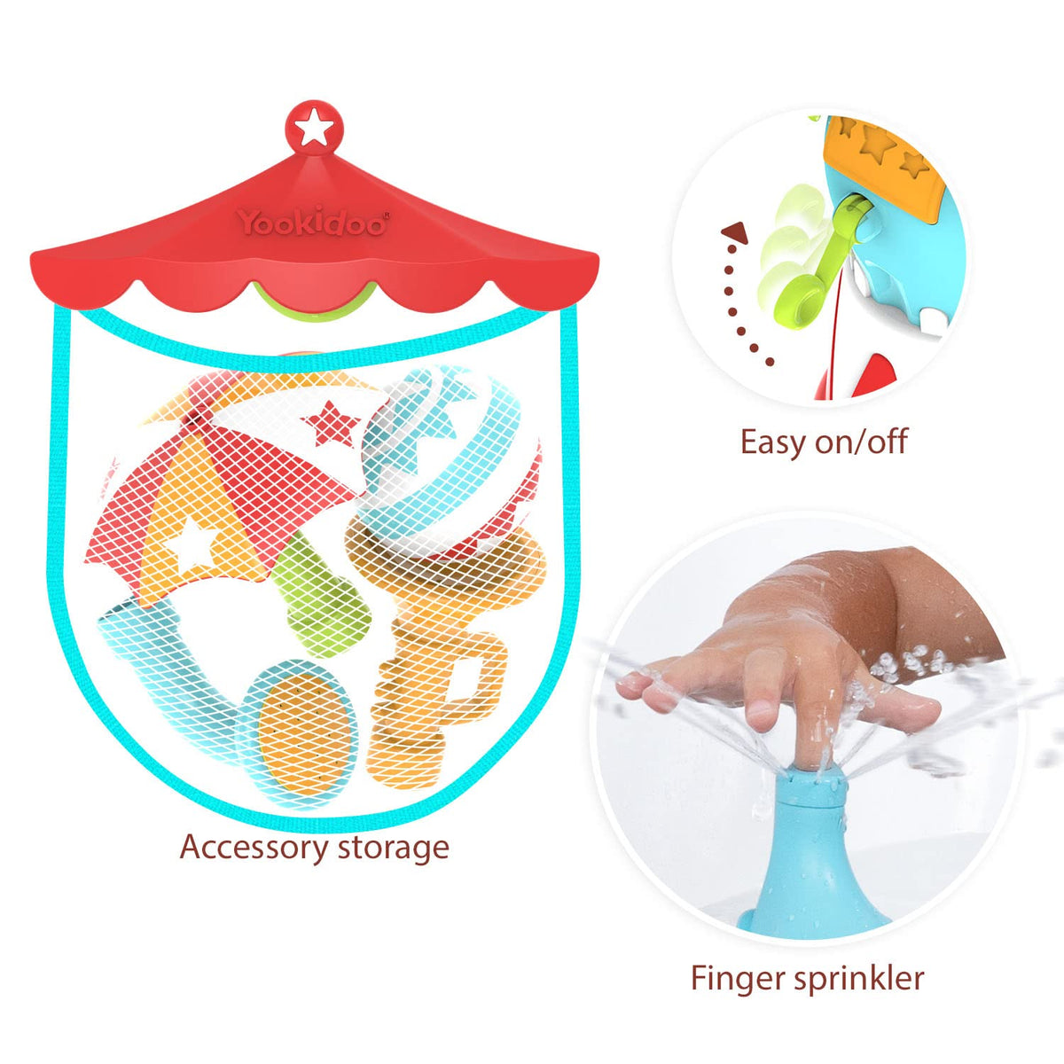 Yookidoo Elephant Sprayer umbrella accessory spins and sprays during bath