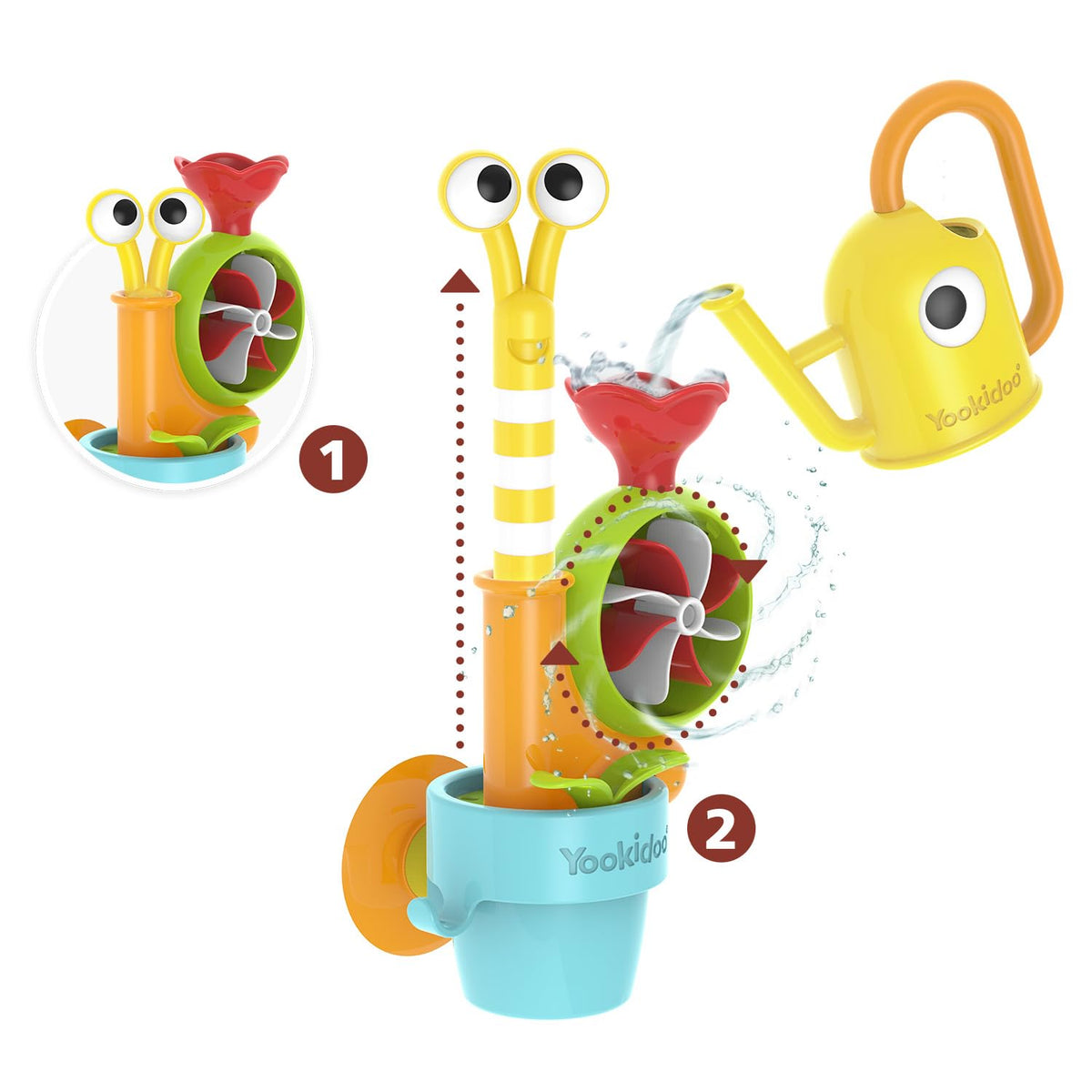 Yookidoo Garden Adventure snail shell spin – keeps toddlers engaged with spinning motion.