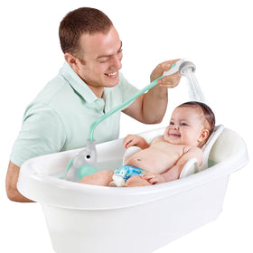 Yookidoo gentle stream helps rinse hair and folds smoothly.