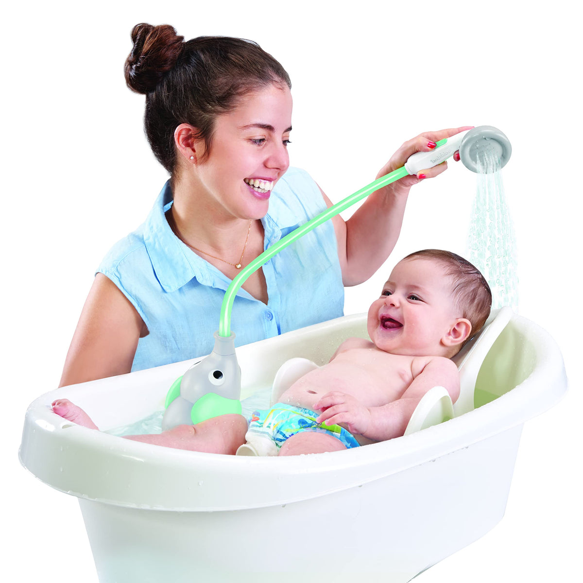Yookidoo one-handed bath time with secure cradle and rinse.
