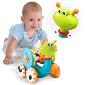 Yookidoo snail baby grasps rings to boost motor skills.