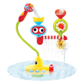 Yookidoo Submarine Spray Station wall-mounted bath toy with rotating water features for engaging bath time.