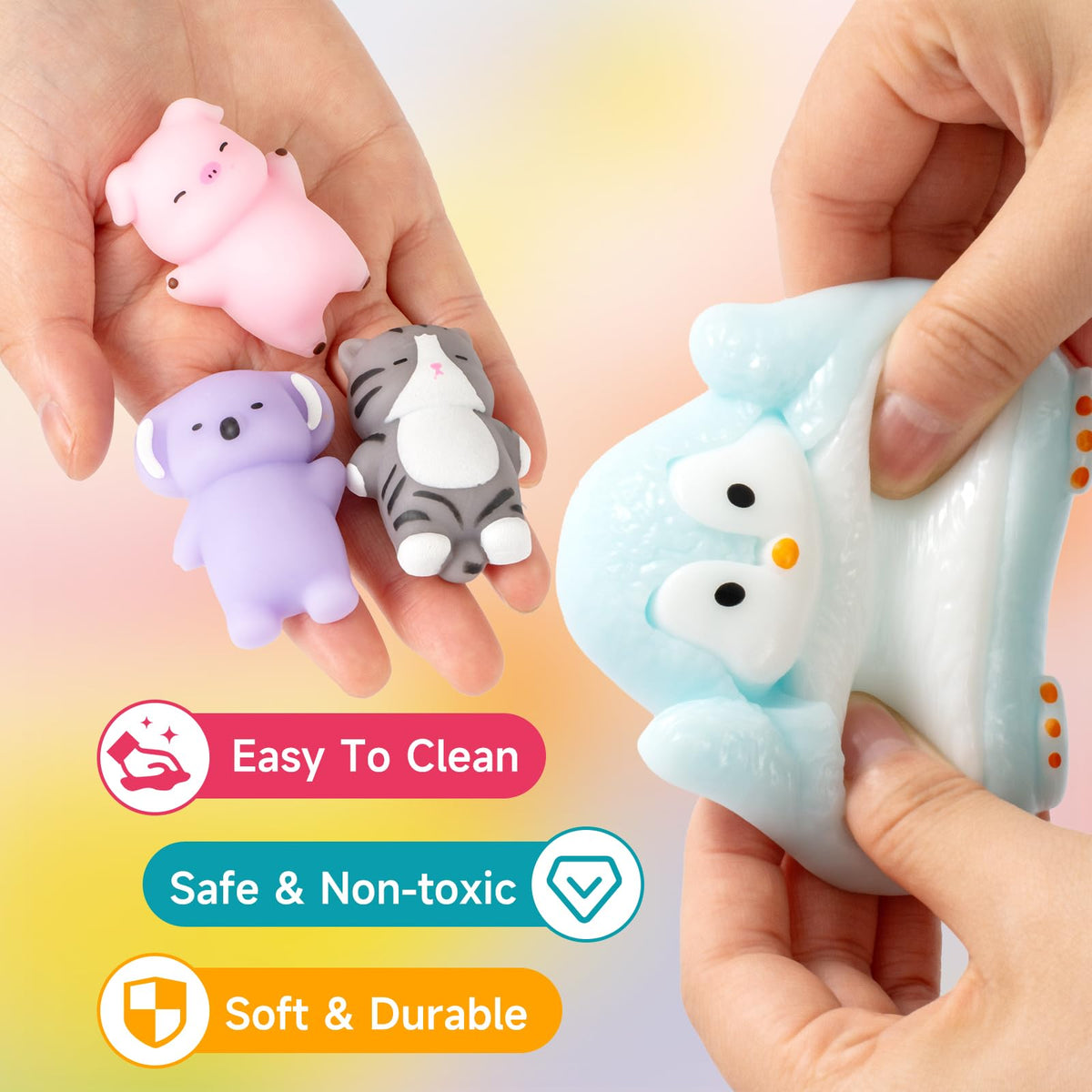 Yooshi Taba penguin squishy provides playful stress relief in pockets.