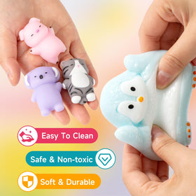Yooshi Taba penguin squishy provides playful stress relief in pockets.