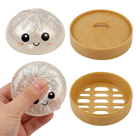 Yooyee glitter dumpling squishies in a steamer basket 2 pack for desk decor and stress relief