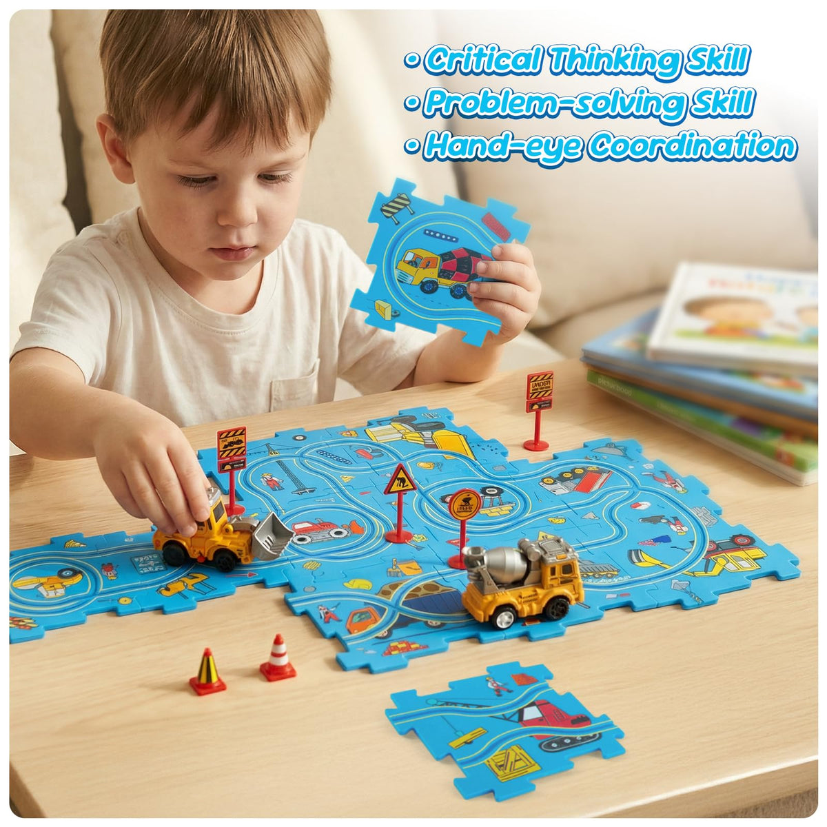 YOOYID bulldozer and cement mixer set fuels imaginative track play