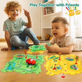 YOOYID dinosaur puzzles interlock with the track for creative storytelling and sequencing