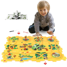 YOOYID dinosaur puzzle with car track engages kids through hands-on learning.