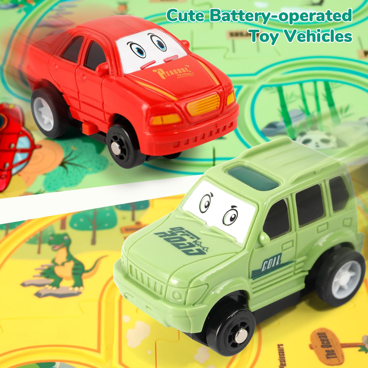YOOYID two toy cars with AAA battery power for interactive racing
