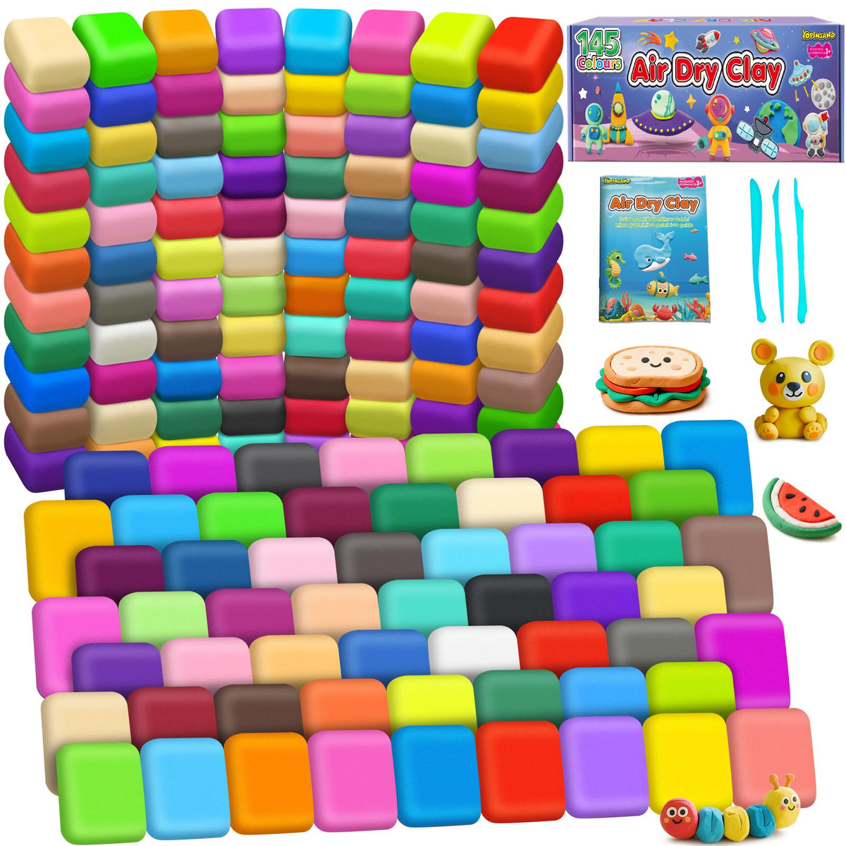 YOPINSAND 145-color air-dry clay pack for vibrant creative projects