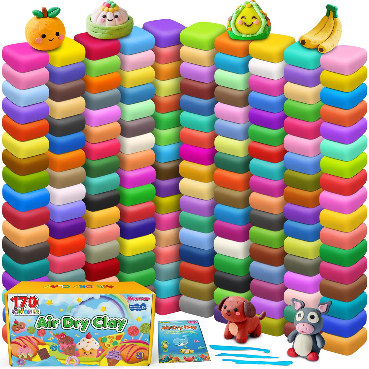 YOPINSAND air dry clay kit front view showcases vibrant color range