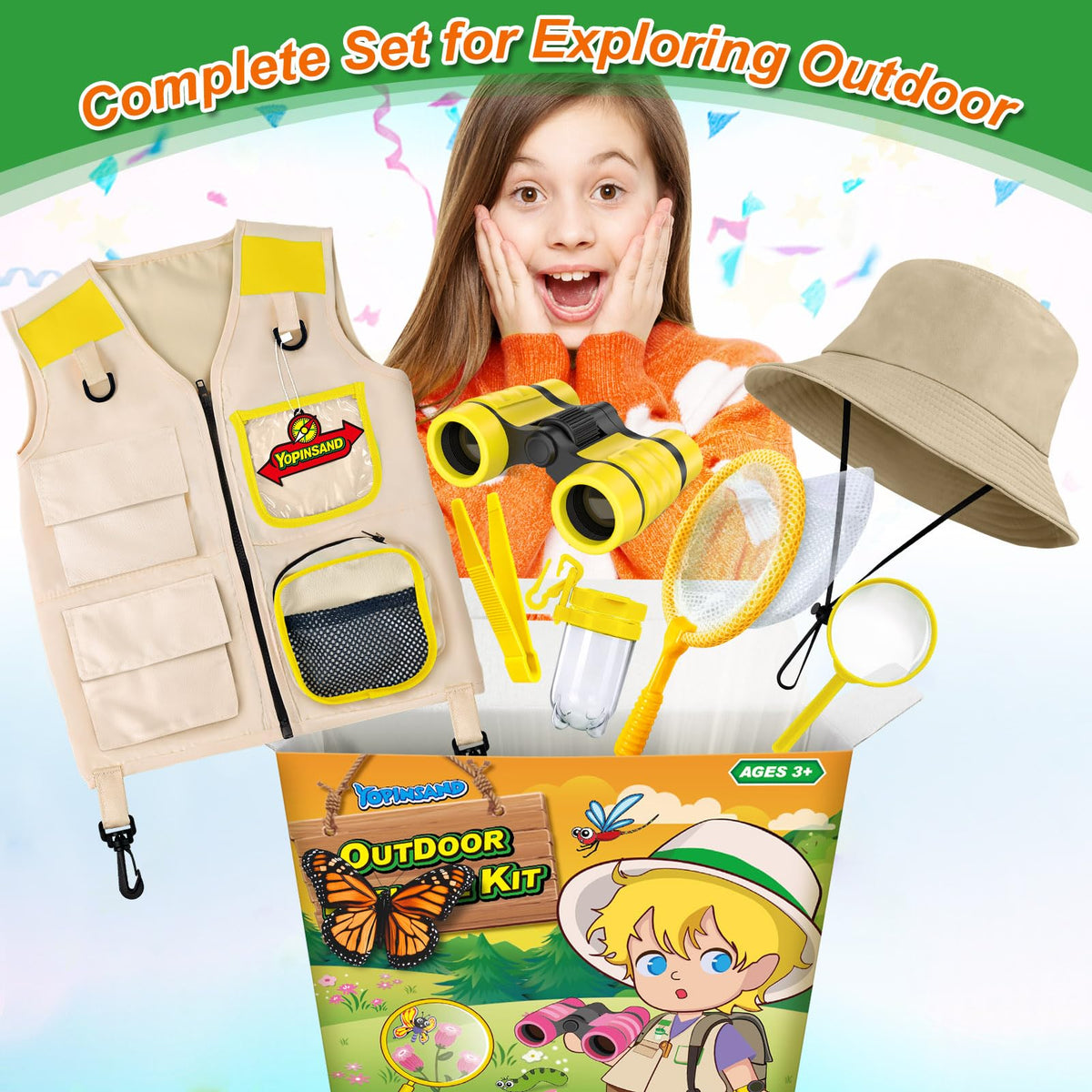 YOPINSAND Explorer Binoculars helping kids observe birds and wildlife on walks.