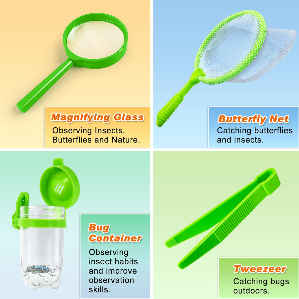 YOPINSAND Kids Explorer Kit bug net enables safe, hands-on bug catching.