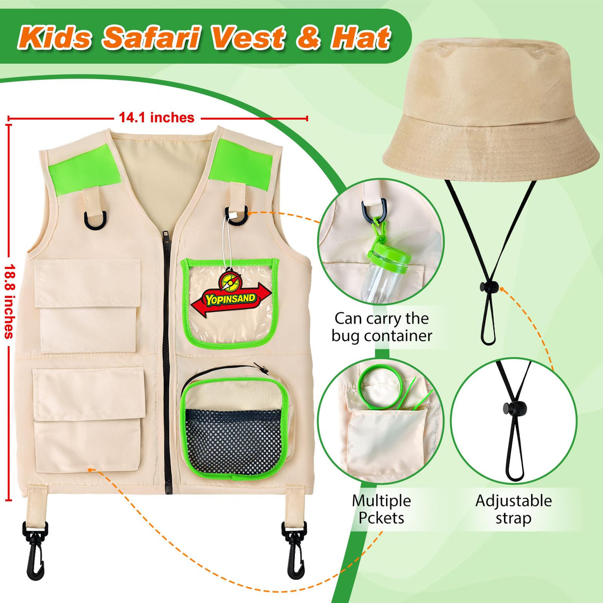 YOPINSAND Kids Explorer Kit hat provides shade during daytime explorations.